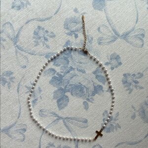 Pearl Necklace with Gold Cross Pendant